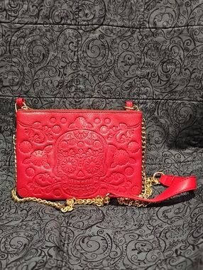 Loungefly Red Embossed Sugar Skull Crossbody Bag (Repouposed)